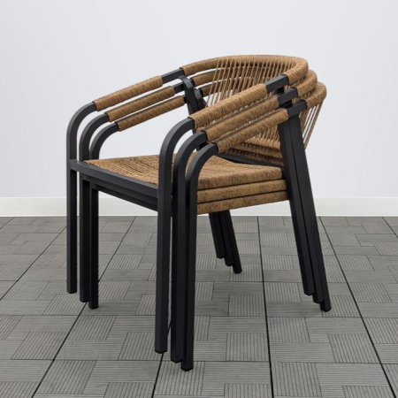 Комплект плетеной мебели обеденный BRNO антрацит (стол + 6 кресел)