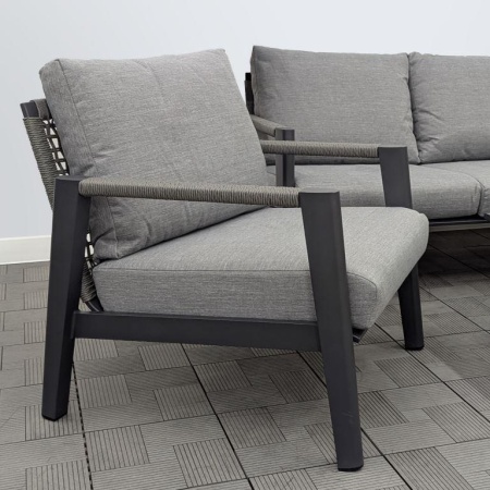 Комплект плетеной мебели HANA каркас чёрный (диван 3-х + коф.столик + 2 кресла с подушками)