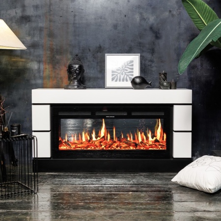 Каминокомплект Modern - Белый с черным (Высота 710 мм) с очагами Crystal 36 RF, Vision 42, 5D V-ART 40