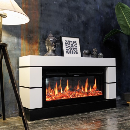 Каминокомплект Modern - Белый с черным (Высота 710 мм) с очагами Crystal 36 RF, Vision 42, 5D V-ART 40