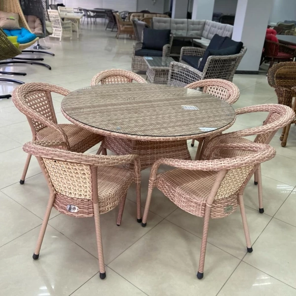Комплект плетеной мебели Dagni, (стол 130 см + 6 кресел) кап