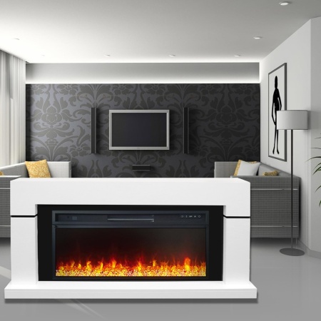 Каминокомплект Lindos Graphite (Ширина 1470мм) с очагами Crystal, Vision