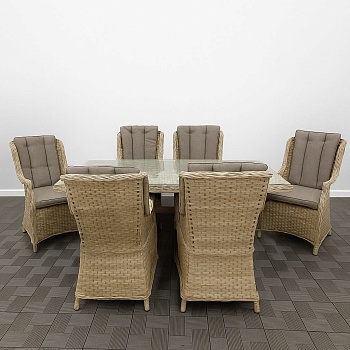 Комплект плетеной мебели ДЖЕЙН (6 кресел, стол 200х100) серый