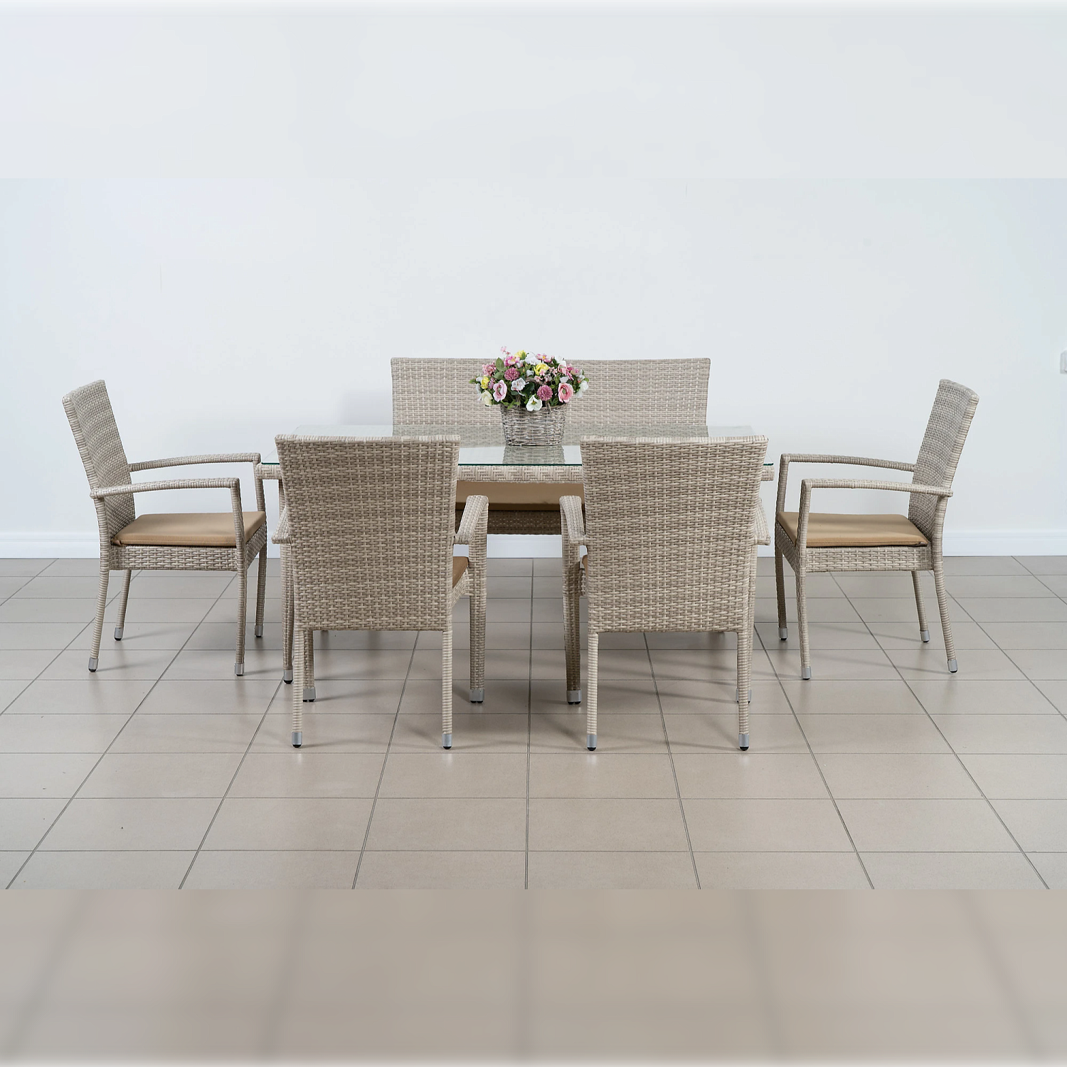 Комплект плетеной мебели БАЛИ (стол, 4 кресла и лавка)