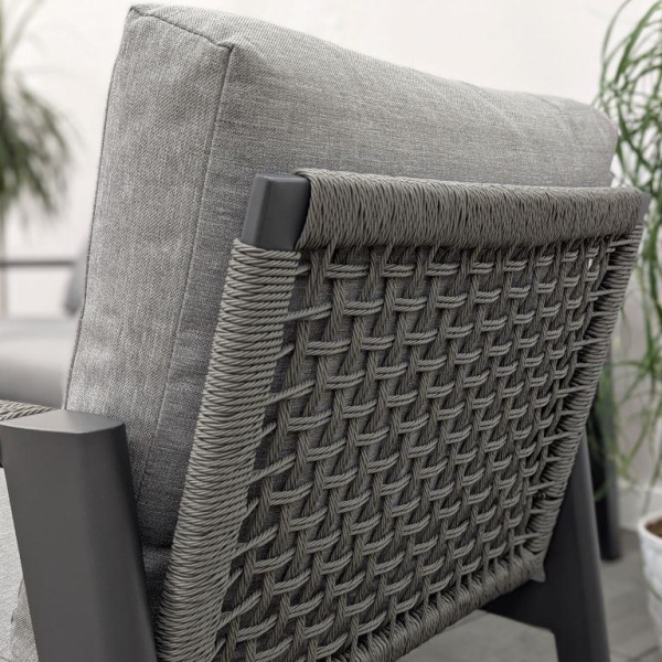 Комплект плетеной мебели HANA каркас чёрный (диван 3-х + коф.столик + 2 кресла с подушками)