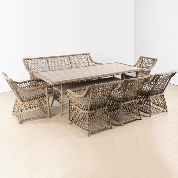 Комплект плетеной мебели СИЦИЛИЯ (стол 220 см, 3х-местный диван, 5 кресел с олефиновыми подушками)