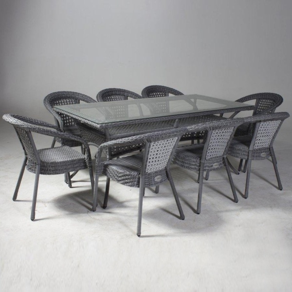 Комплект плетеной мебели Dagni ( стол 180 см + 8 кресел) серый