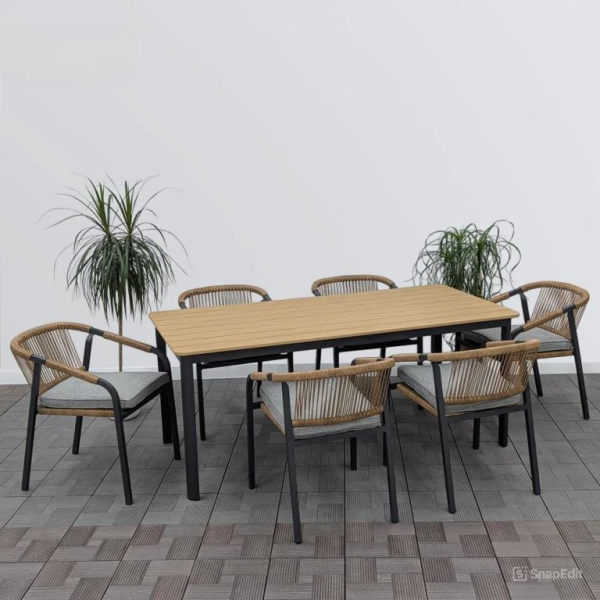 Комплект плетеной мебели обеденный BRNO антрацит (стол + 6 кресел)