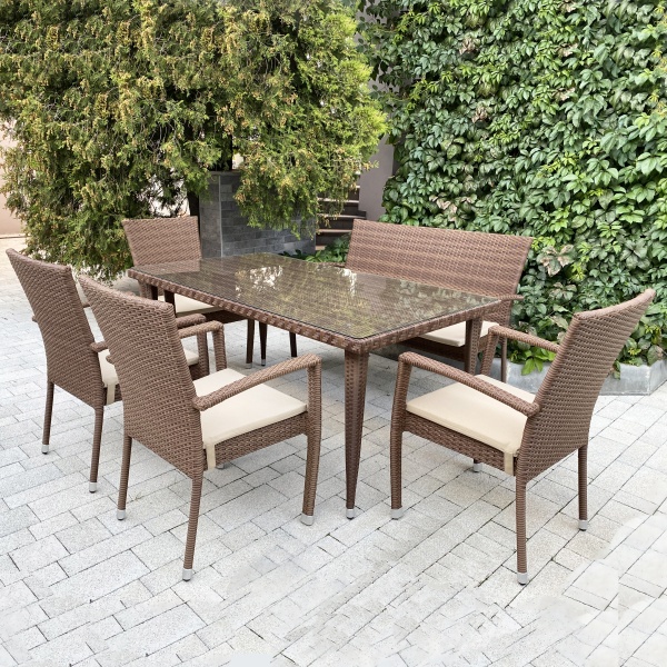 Комплект плетеной мебели БАЛИ (стол, 4 кресла и лавка)