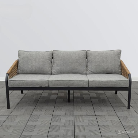 Комплект плетеной мебели CALI каркас антрацит (диван 3-х + коф.столик + 2 кресла с подушками)