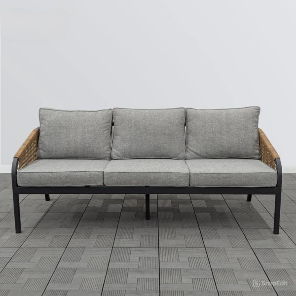 Комплект плетеной мебели CALI каркас антрацит (диван 3-х + коф.столик + 2 кресла с подушками)