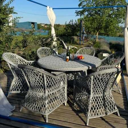 Комплект плетеной мебели Уэльс ромб (круглый стол+6 кресел)