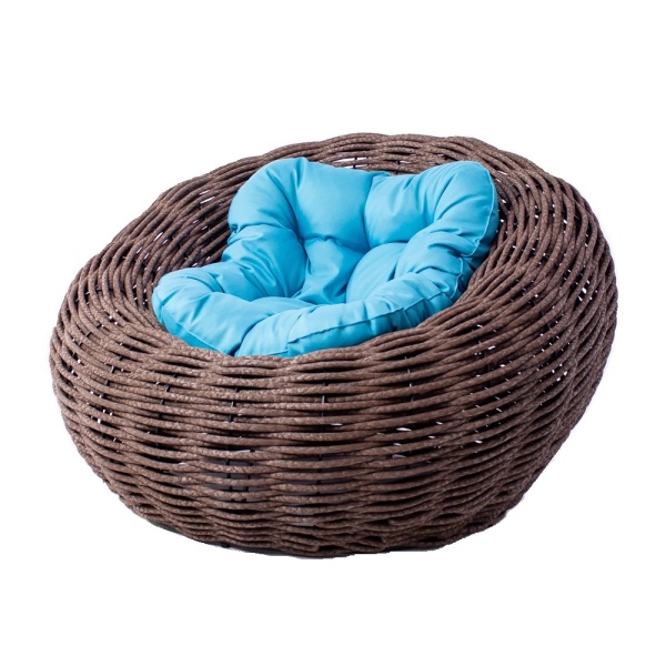  Плетеное кресло DeckWOOD Nest белое (голубая подушка )