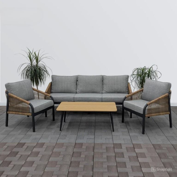 Комплект плетеной мебели CALI каркас антрацит (диван 3-х + коф.столик + 2 кресла с подушками)