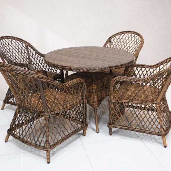 Композиция мебели Уэльс/Милан с круглым столом 100 см (плетение ромб)