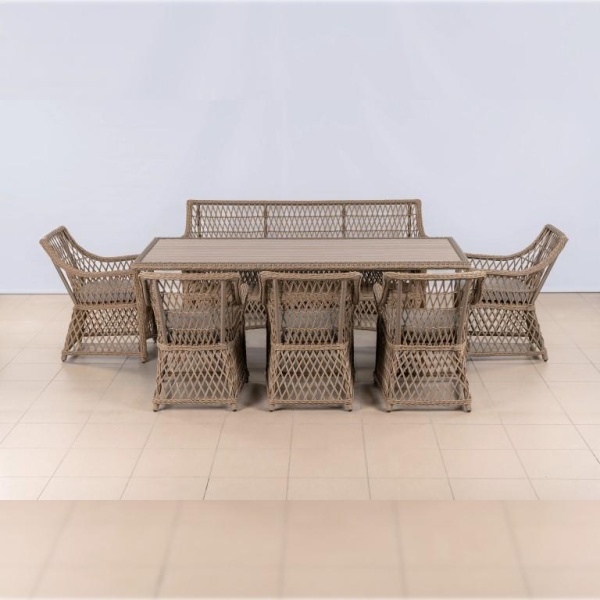 Комплект плетеной мебели СИЦИЛИЯ (стол 220 см, 3х-местный диван, 5 кресел с олефиновыми подушками)